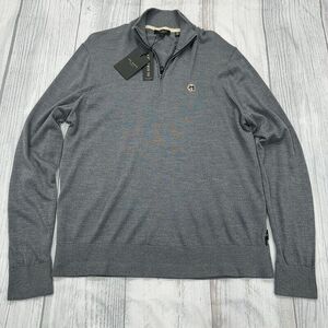 NWT Ted Baker London 1/2 Zip Sweater 6 2XL Charcoal 100% Wool Pullover Golf $175